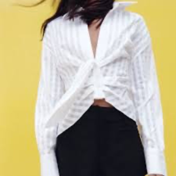 Zara Draped Ruched Faux Knot Button Up Shirt Top Size Large NWOT - Picture 1 of 11